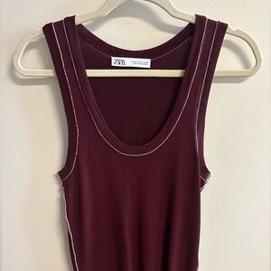 ZARA Knit Top with Contrast Trim. Plum/light pink. Size S
